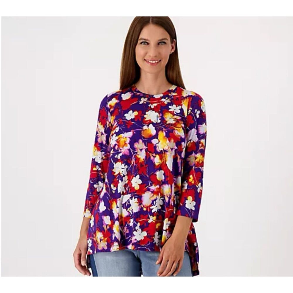 LOGO‎ by Lori Goldstein Plus Size 2X Tunic Top Floral Print Asymmetrical Hem
